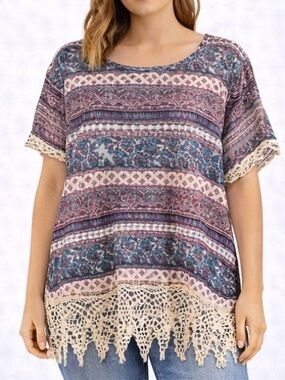 Maurice’s Women’s Geometric Top with Crochet Details - Size XL